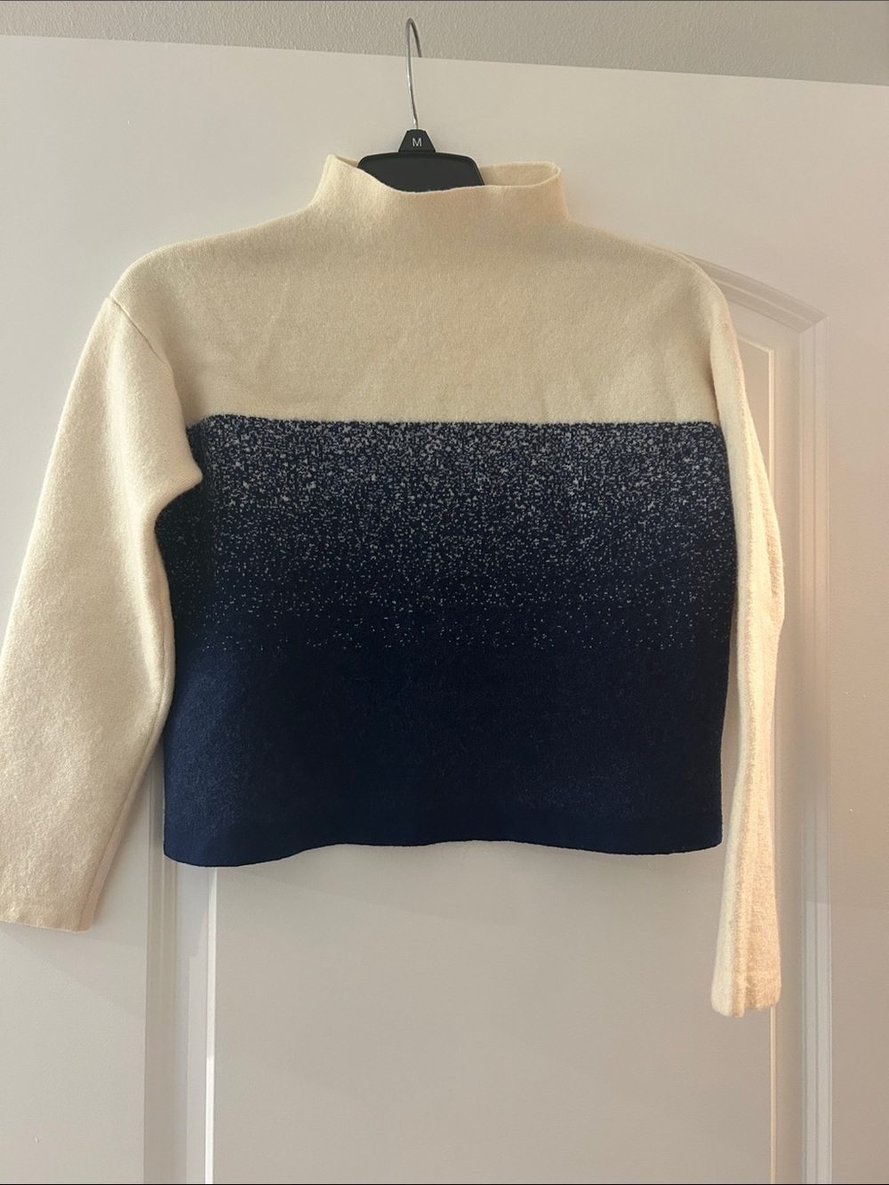 💯 Wool Margaret O'Leary Cream and Navy Ombre Mock Neck Sweater